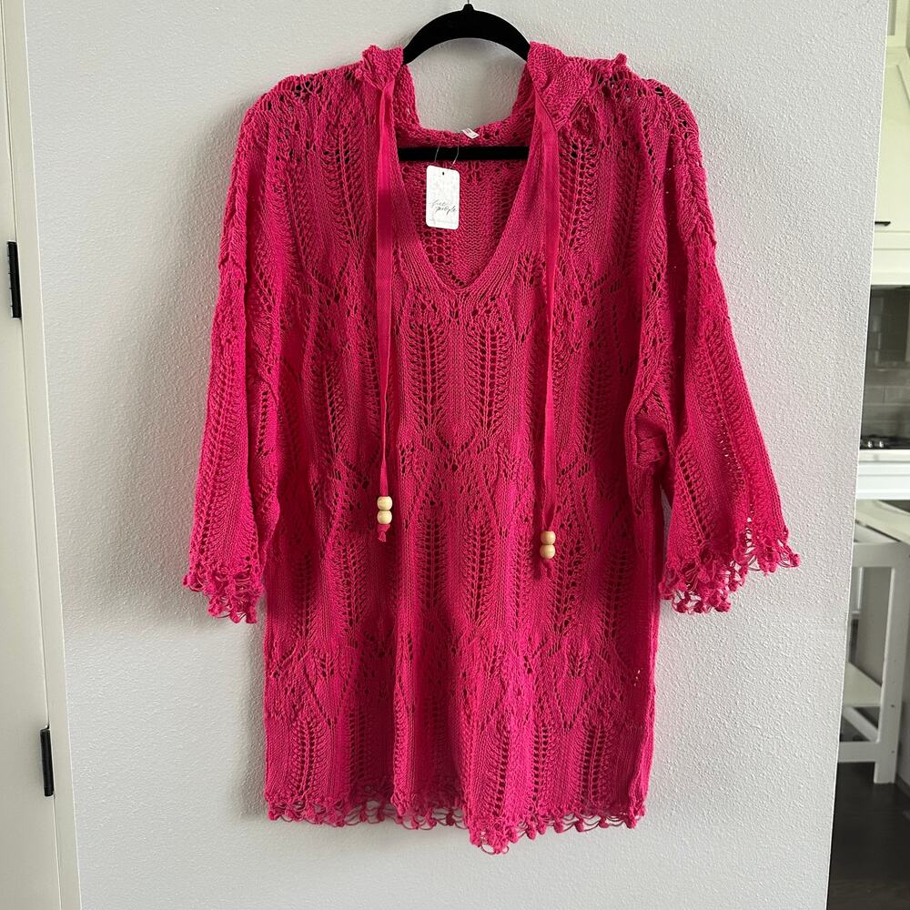Free People Sand Dollar Crochet Hooded Tunic - Size XSmall